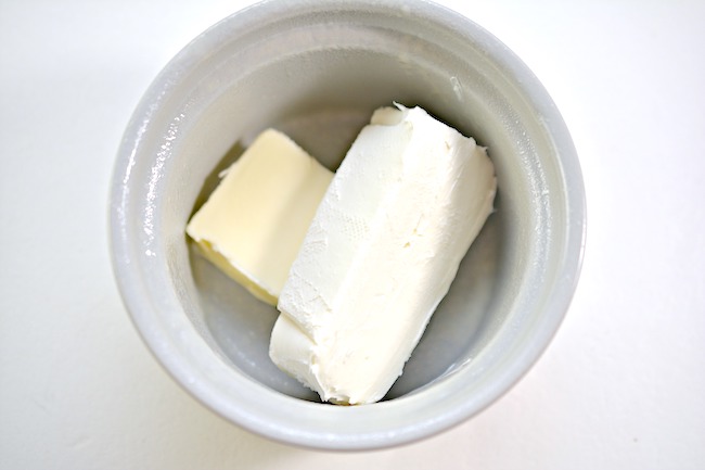 butter and cream cheese block in a ramekin