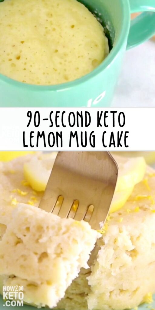 2 photo collage of a keto lemon mug cake
