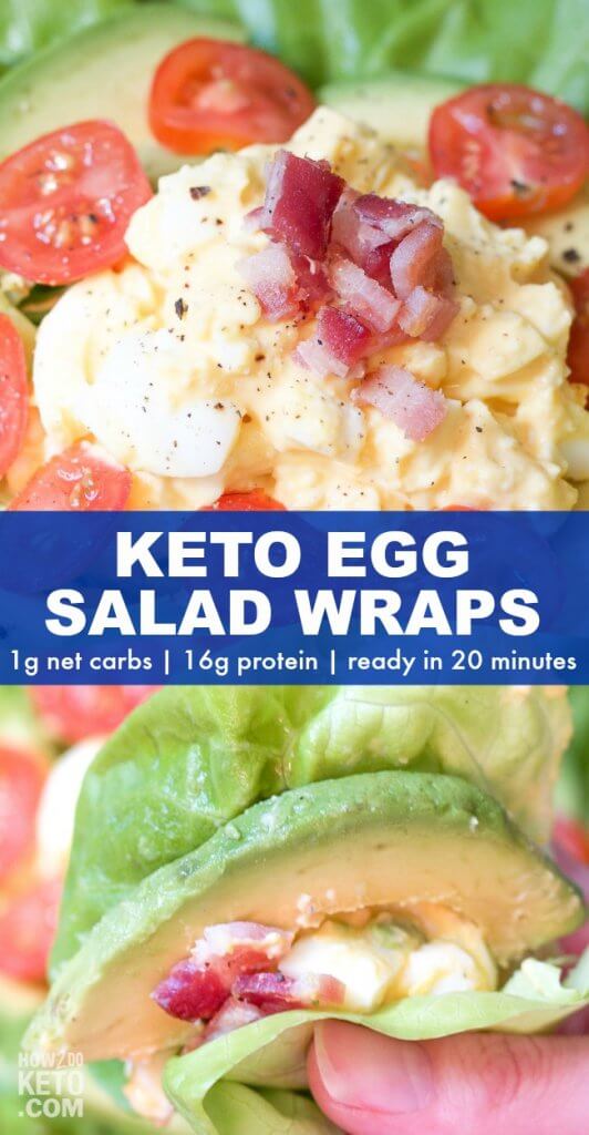 Super high in protein and good fats - and only 1 gram carbs! These Keto Egg Salad Wraps are the perfect low carb lunch!
