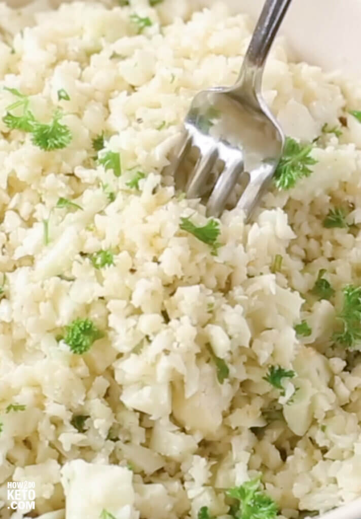 keto cauliflower rice on fork