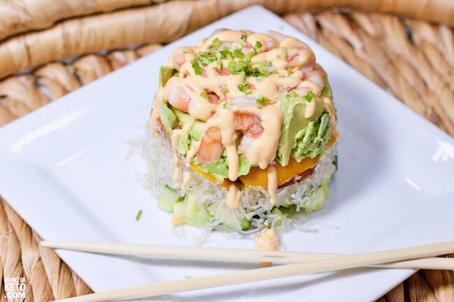 keto-friendly spicy shrimp sushi stack appetizer