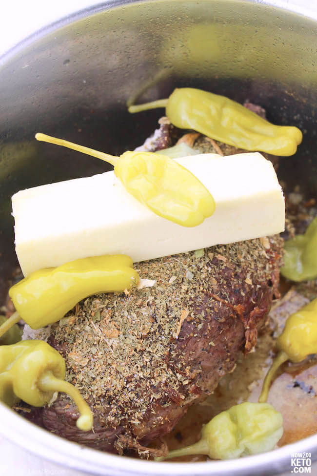 Traditional Mississippi pot roast with a stick of butter