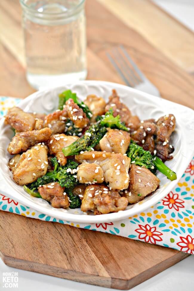 serving bowl of a keto-friendly version of sesame chicken