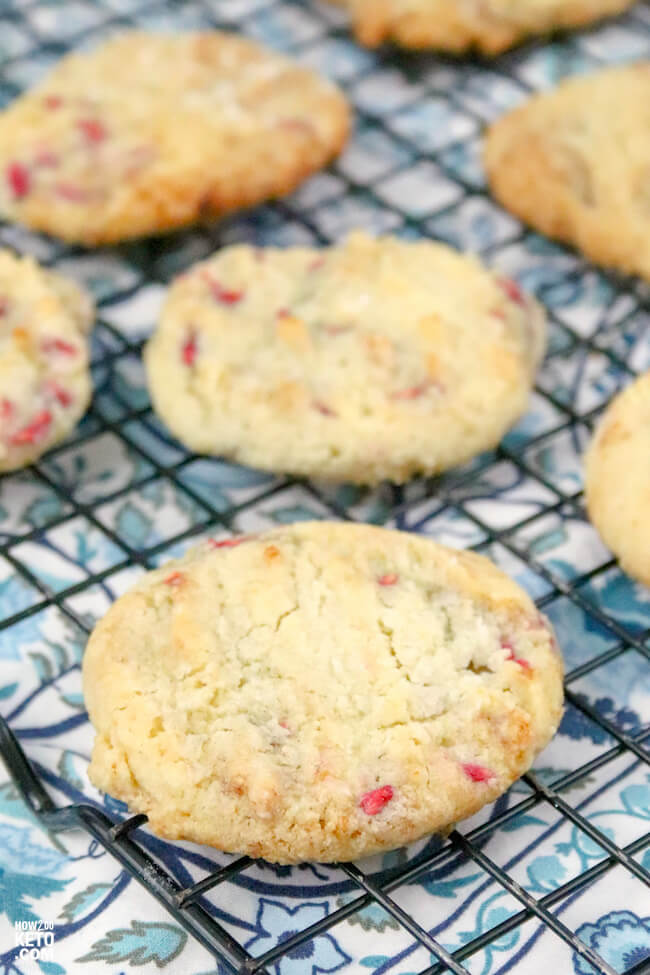 These Keto Raspberry Almond Shortbread Cookies are the perfect crumbly, buttery texture and less than 1 gram net carbs per serving!