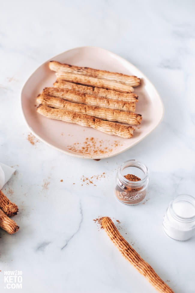 A carnival classic, gone guilt free! These delicious cinnamon sugar keto churros have only 1 gram of net carbs each!
