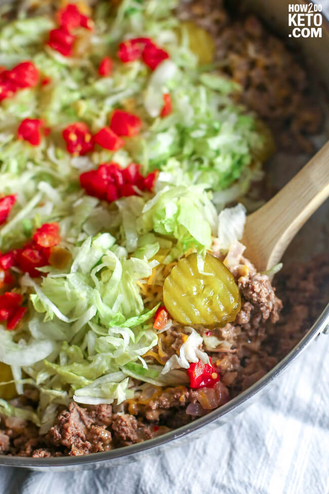 Big Mac skillet with ground beef and lettuce