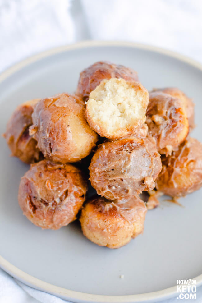 You won't believe how amazing these keto donut holes taste! Rich, cake-style low carb donuts topped with a sweet caramel glaze - you won't believe they're keto-friendly!