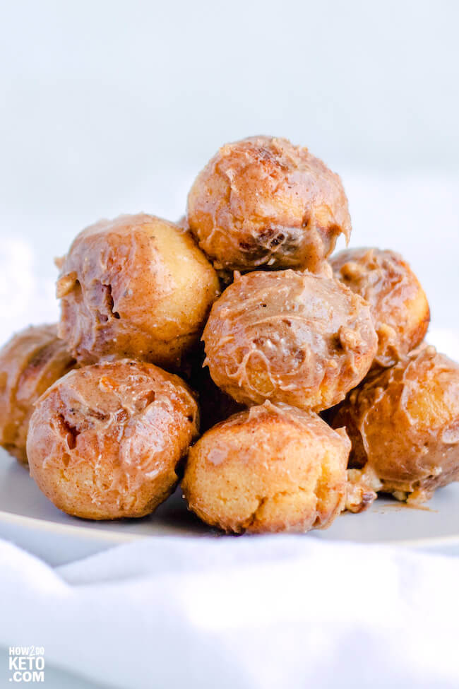 You won't believe how amazing these keto donut holes taste! Rich, cake-style low carb donuts topped with a sweet caramel glaze - you won't believe they're keto-friendly!
