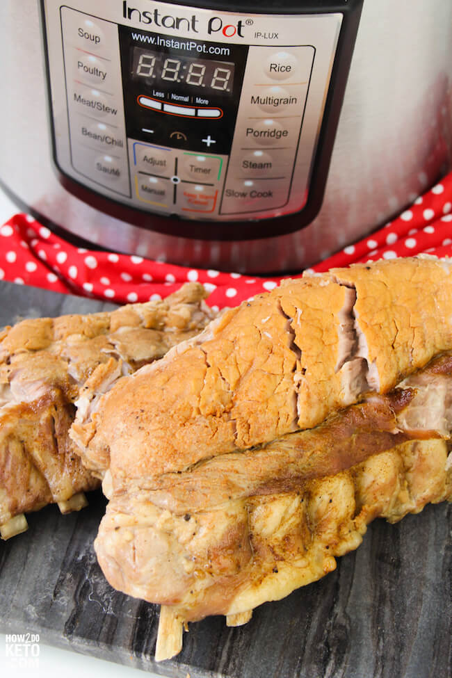 rack of baby back ribs cooked in an Instant Pot