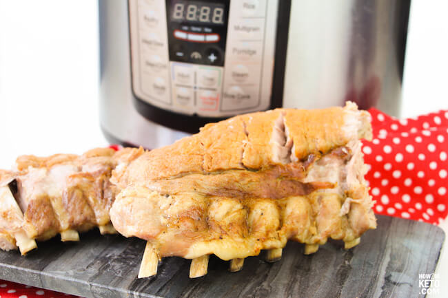 a rack of baby back ribs cooked in Instant pot