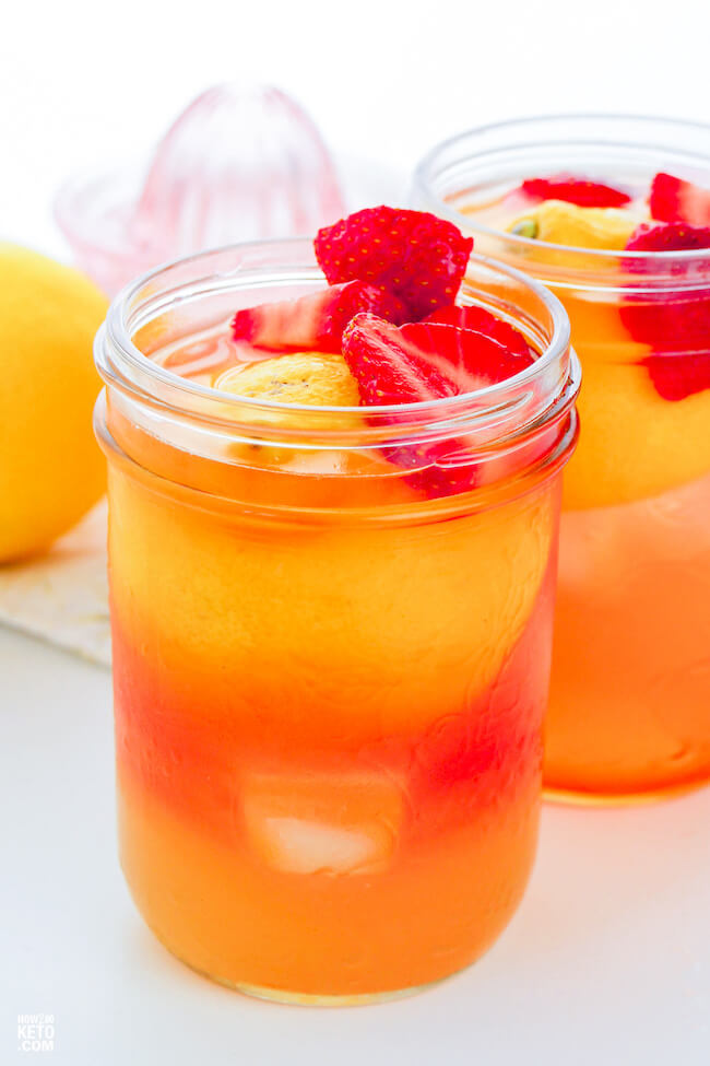 Craving a deliciously sweet keto-friendly drink? Try our amazing Low Carb Strawberry Lemonade! Made with fresh fruit and only 3 grams carbs per glass!