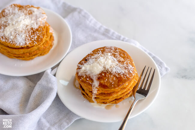 A fun keto take on a classic breakfast, these Keto Carrot Cake Pancakes are the perfect way to start your day!