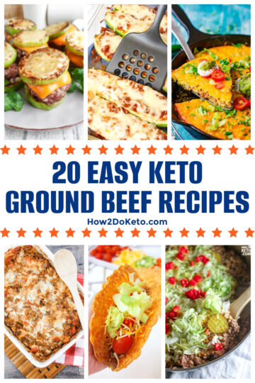 collage image of recipe photos, text overlay "20 Easy Keto Ground Beef Recipes"