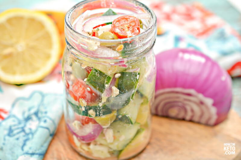This amazing Keto Greek Salad On-the-Go is a perfect grab and go meal for those busy days!