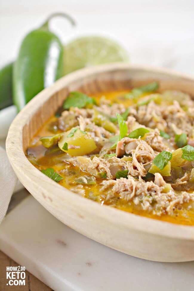 It doesn't get any better on a cold day than this delicious Keto White Chicken Chili! Bursting with flavor from fresh veggies, tender chicken, creamy broth, and a little kick of spice, it's like no other chili recipe you've ever tasted! We'll even show you how to make it in the crockpot for an easy set-it-and-forget it meal!