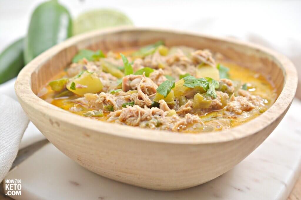 Our delicious Keto White Chicken Chili is a great party dish! Plus, with only 5 net carbs per serving it's guilt-free!