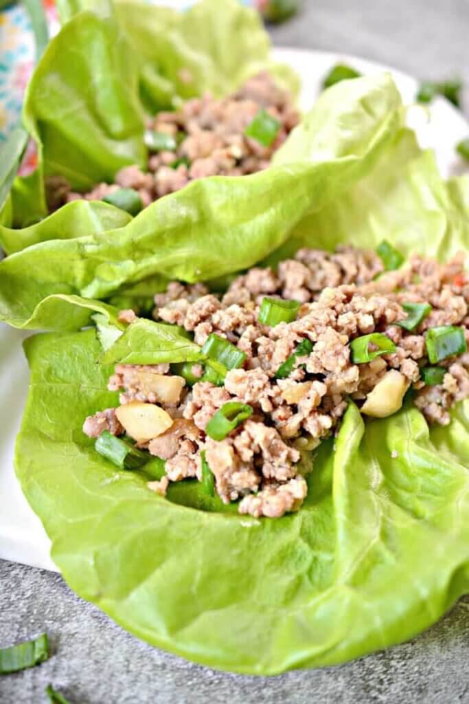 lettuce wrap with ground turkey and green onions