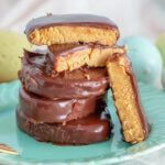 sugar free chocolate peanut butter eggs in a stack