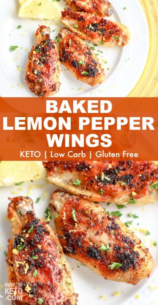 Perfectly crispy on the outside, these baked Keto Lemon Pepper Wings rival any you'd find in a restaurant! Zesty lemon mingles with spicy black pepper and a hint of garlic for an incredibly flavorful bite! A true wing-lover's delight and only 3g net carbs per serving!
