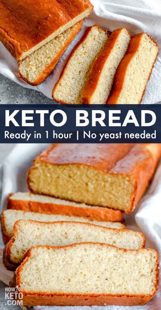 2 photo vertical collage of homemade sliced bread; text overlay "Keto Bread"