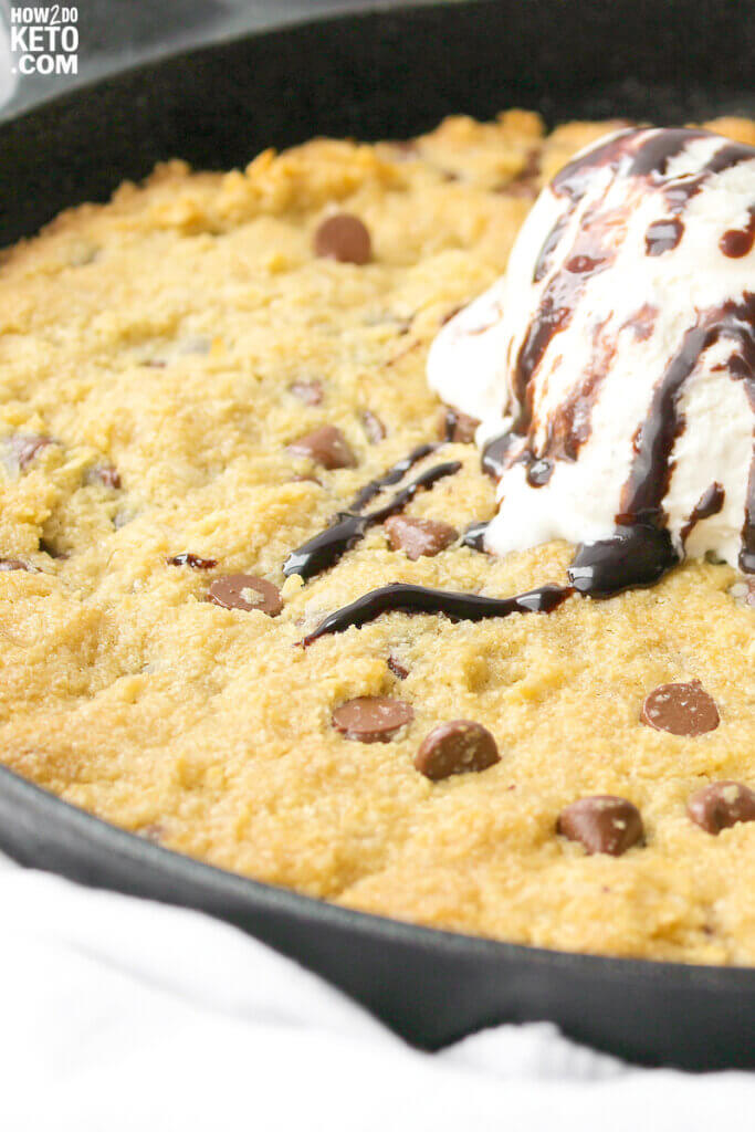 keto chocolate chip cookie skillet with ice cream