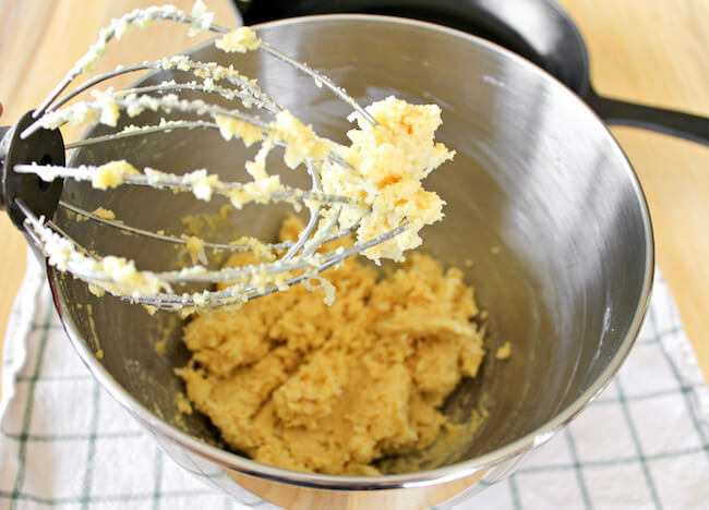 beating keto cookie dough batter in mixing bowl