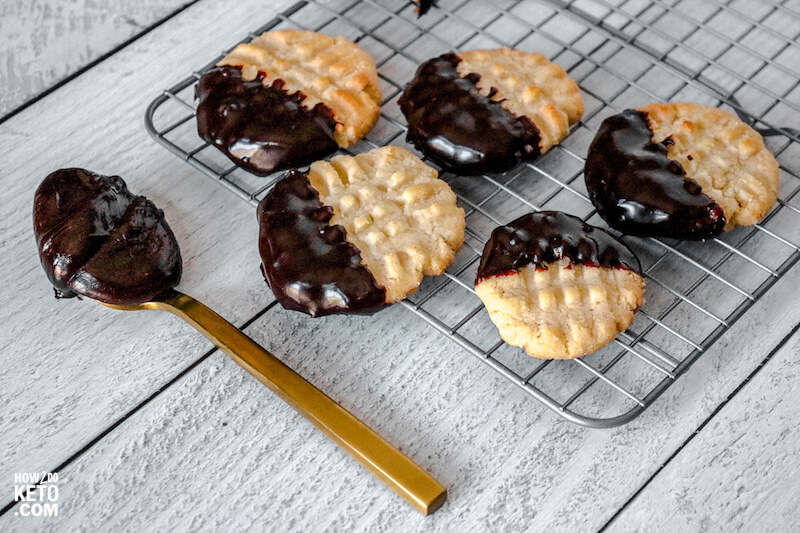 keto butter cookies dipped in dark chocolate