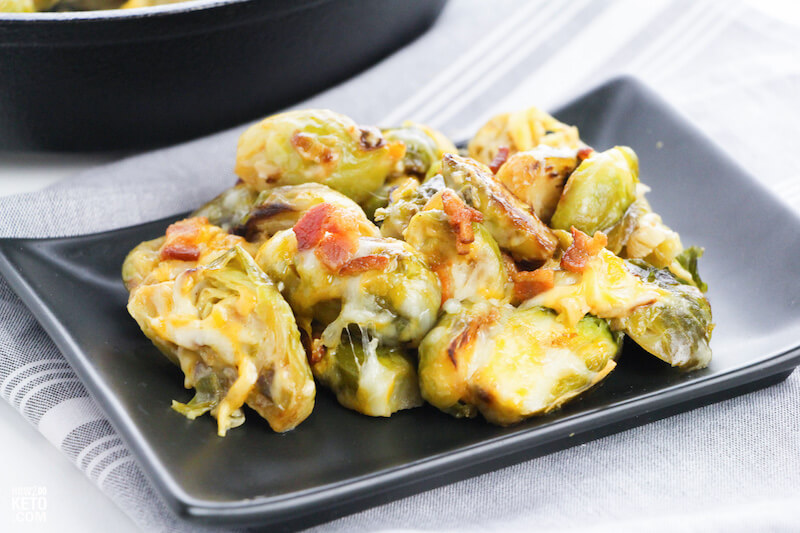 cheesy brussel sprouts on plate