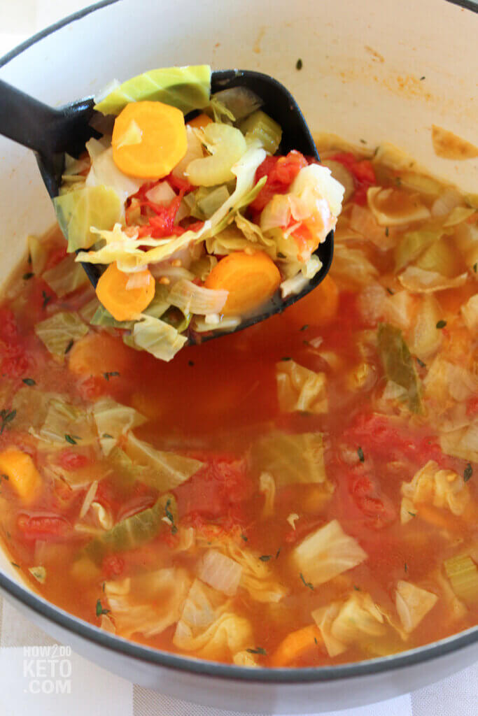 cabbage soup in ladle