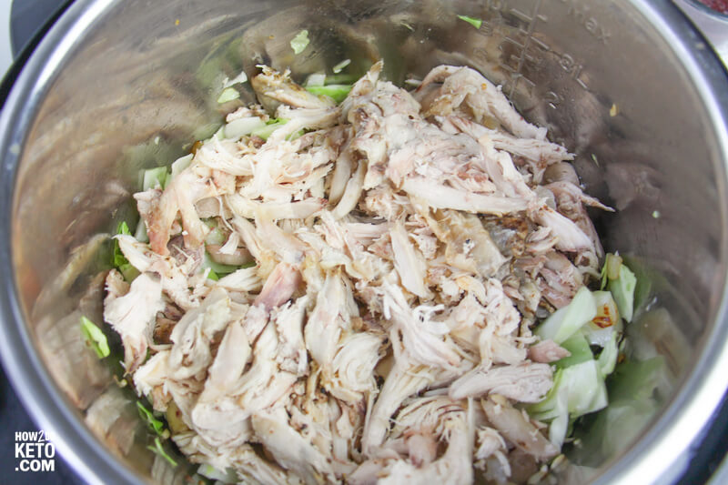 shredded cabbage and chicken in an Instant Pot