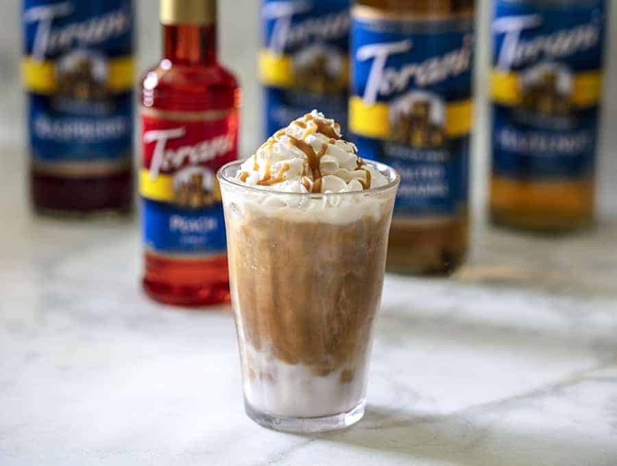 frozen keto chocolate coffee drink with whipped cream