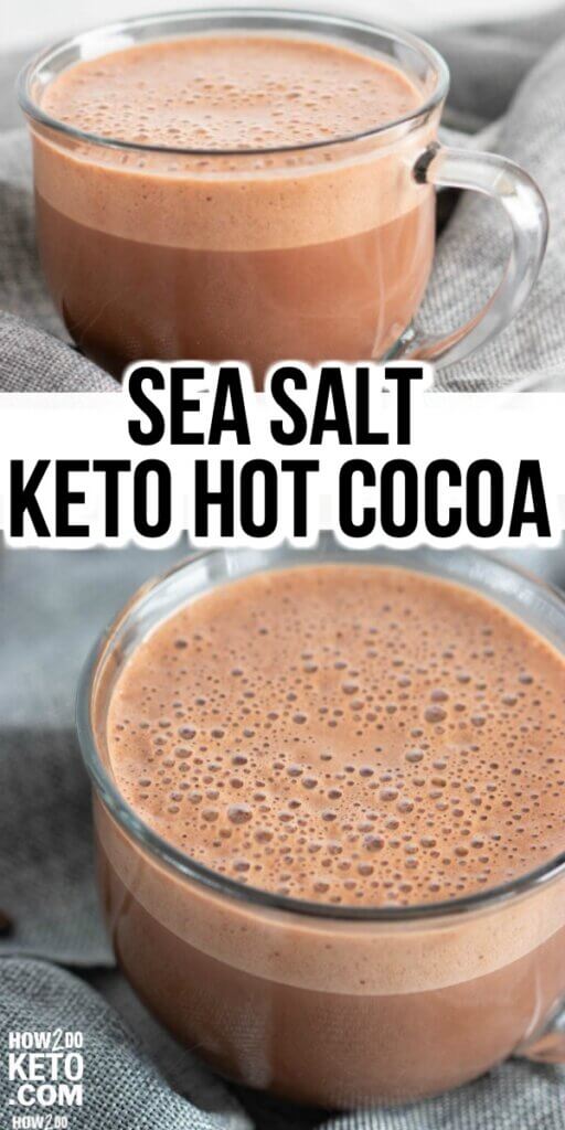collage image showing two views of a mug of keto hot chocolate