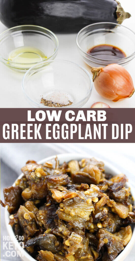 eggplant dip in bowl and ingredients