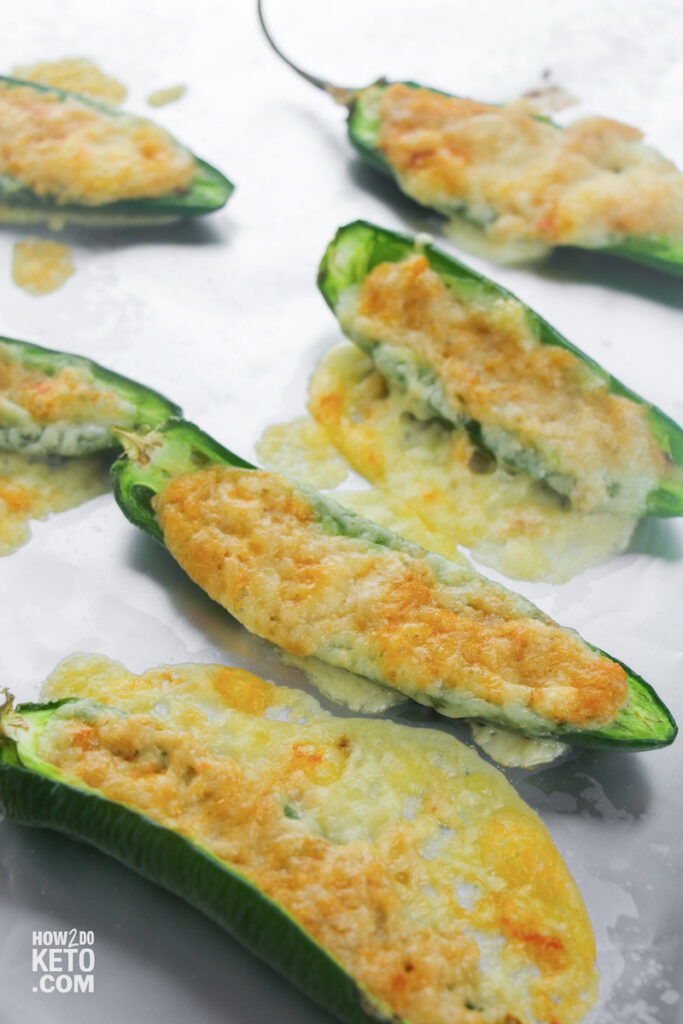 low carb jalapeño poppers topped with melted cheese
