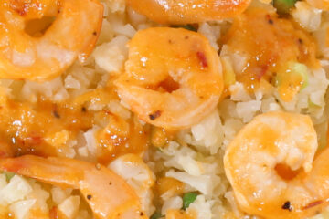 Keto sweet chili shrimp over cauliflower rice