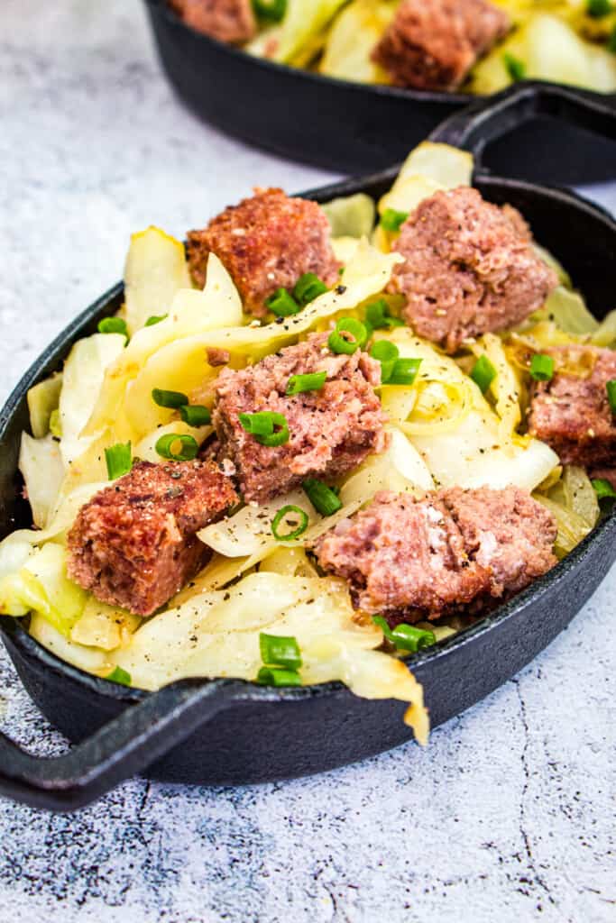 corned beef and cabbage in skillet