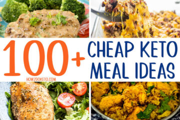 collage image of recipes; text overlay "100 Cheap Keto Meal Ideas"
