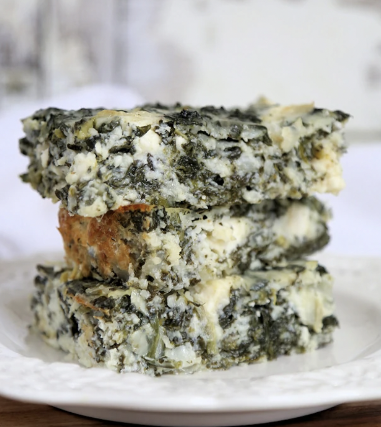 stack of egg and spinach squares