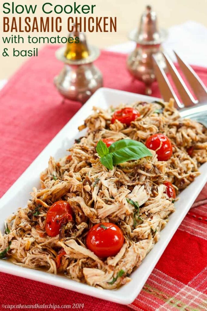 shredded chicken with balsamic vinegar and tomatoes