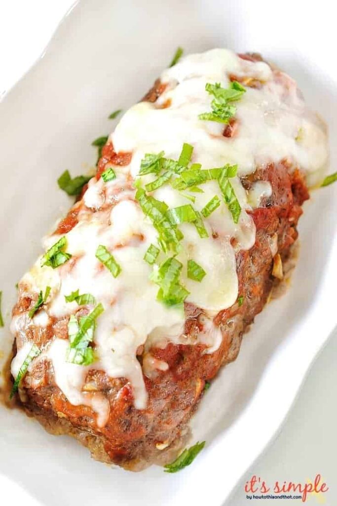low carb meatloaf topped with cheese