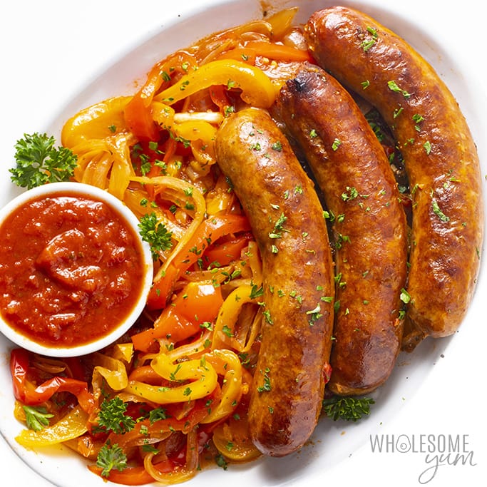 whole sausage with onions and peppers