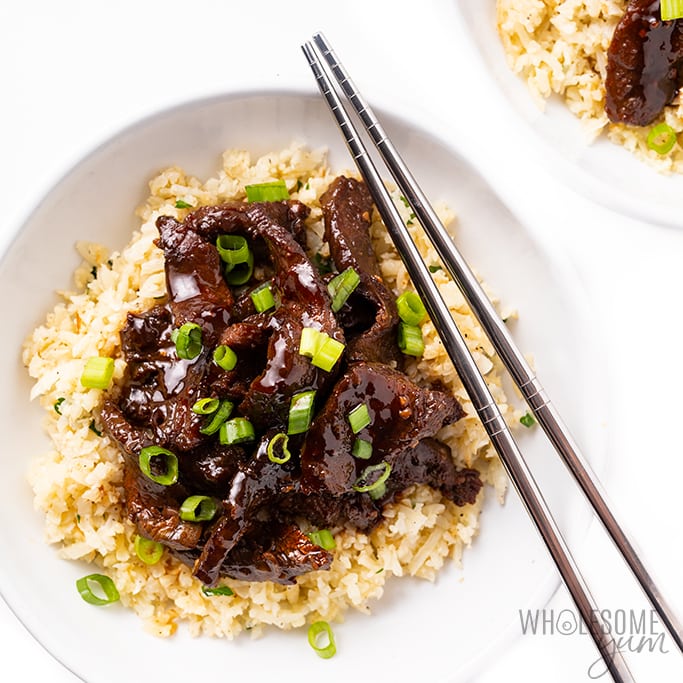 Mongolian beef on cauliflower rice