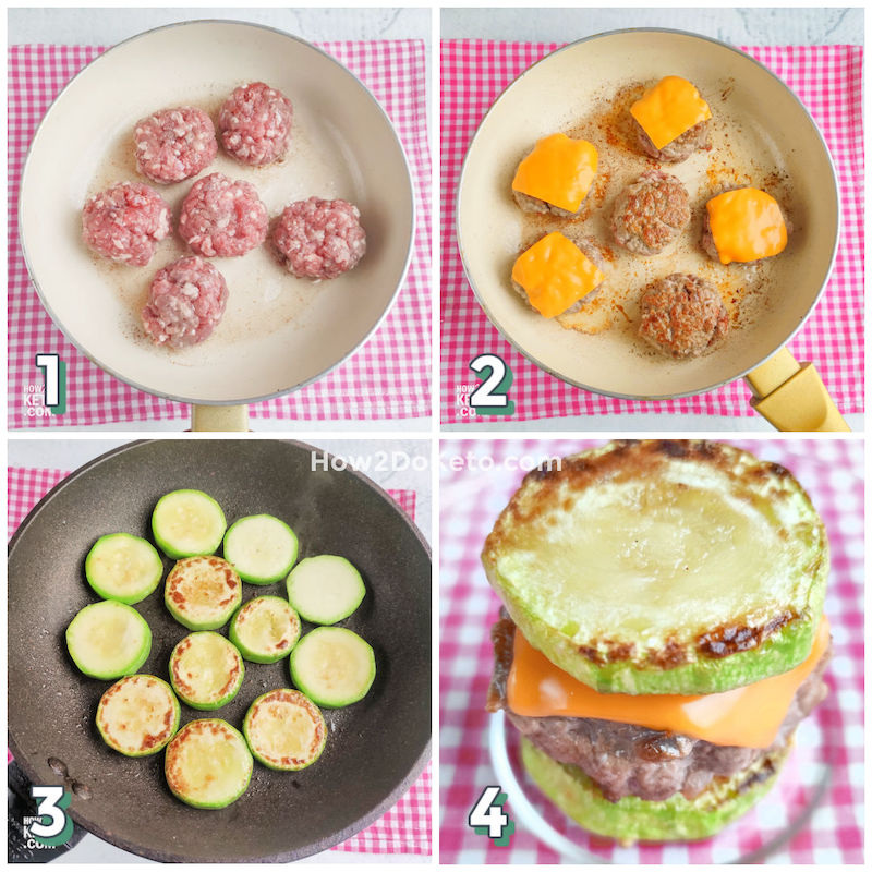 4-step photo collage showing how to make keto sliders with zucchini