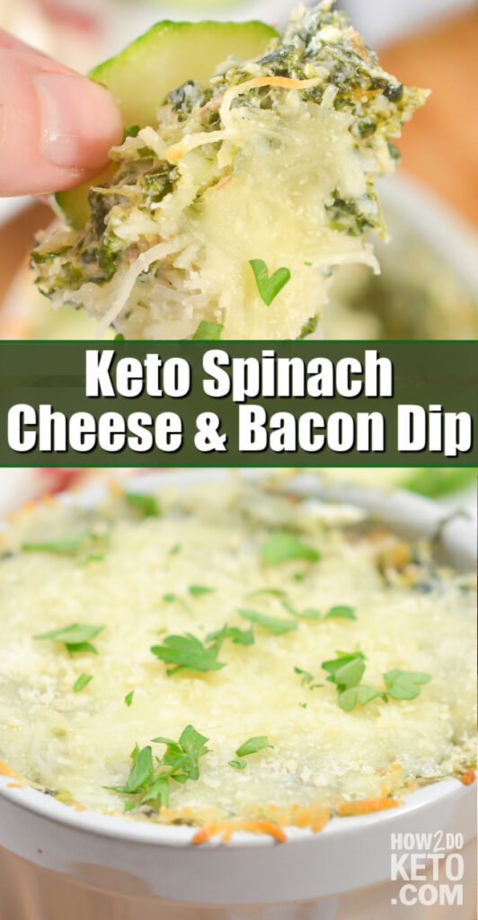 2 photo vertical collage of keto spinach dip 