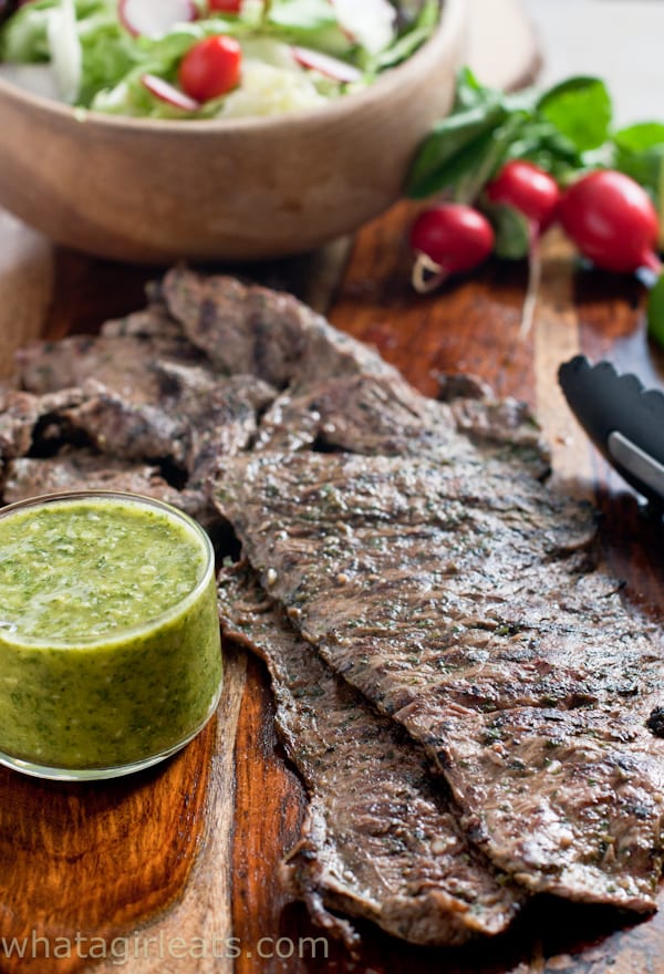 strip steak with a side of cilantro marinade