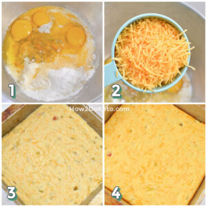 4-step photo collage showing how to make keto cornbread