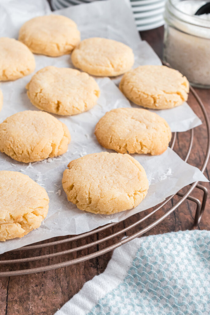 coconut cookies on wire cooling rack