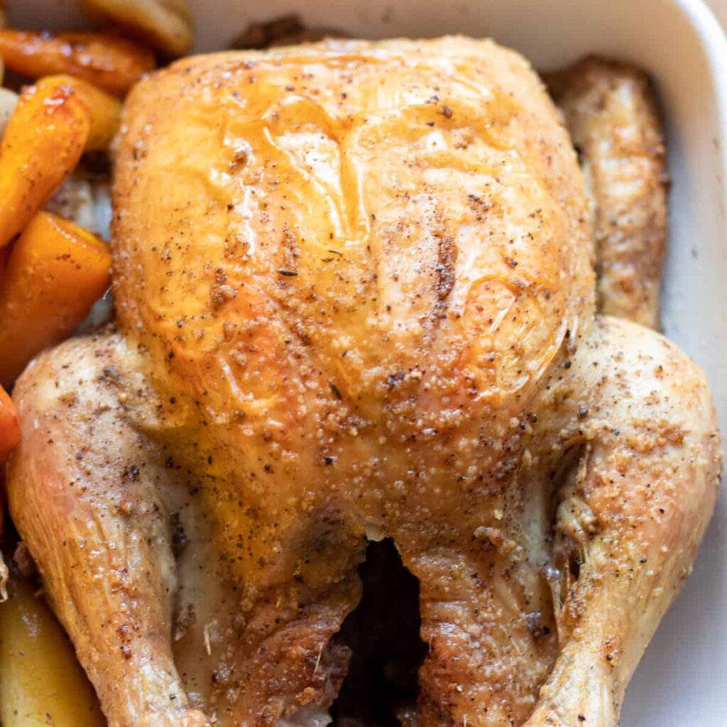 close up of a roast chicken