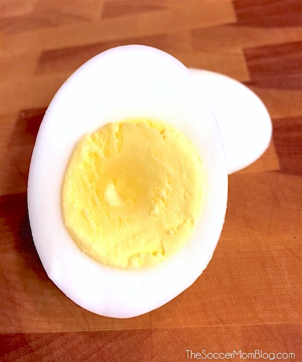 close up of a hard-boiled egg cut in half