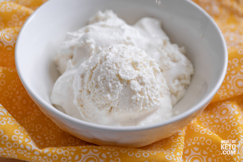 Keto Vanilla Ice Cream in a white bowl